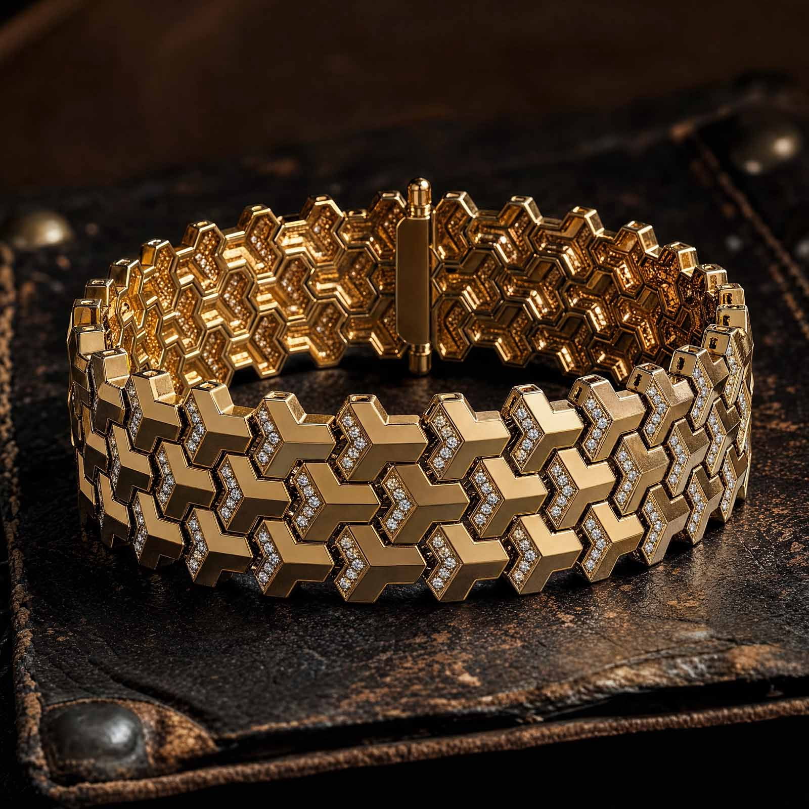 Men Geometric Link Bracelet, Handmade Modern Out Jewelry Accessories for Men Gold 7 Inches