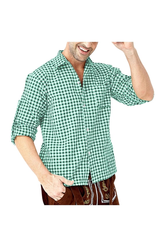 Men German Bavarian Oktoberfest Shirt Plaid Checkered Button Down Long Sleeve Dress Shirt Bavarian Clothing