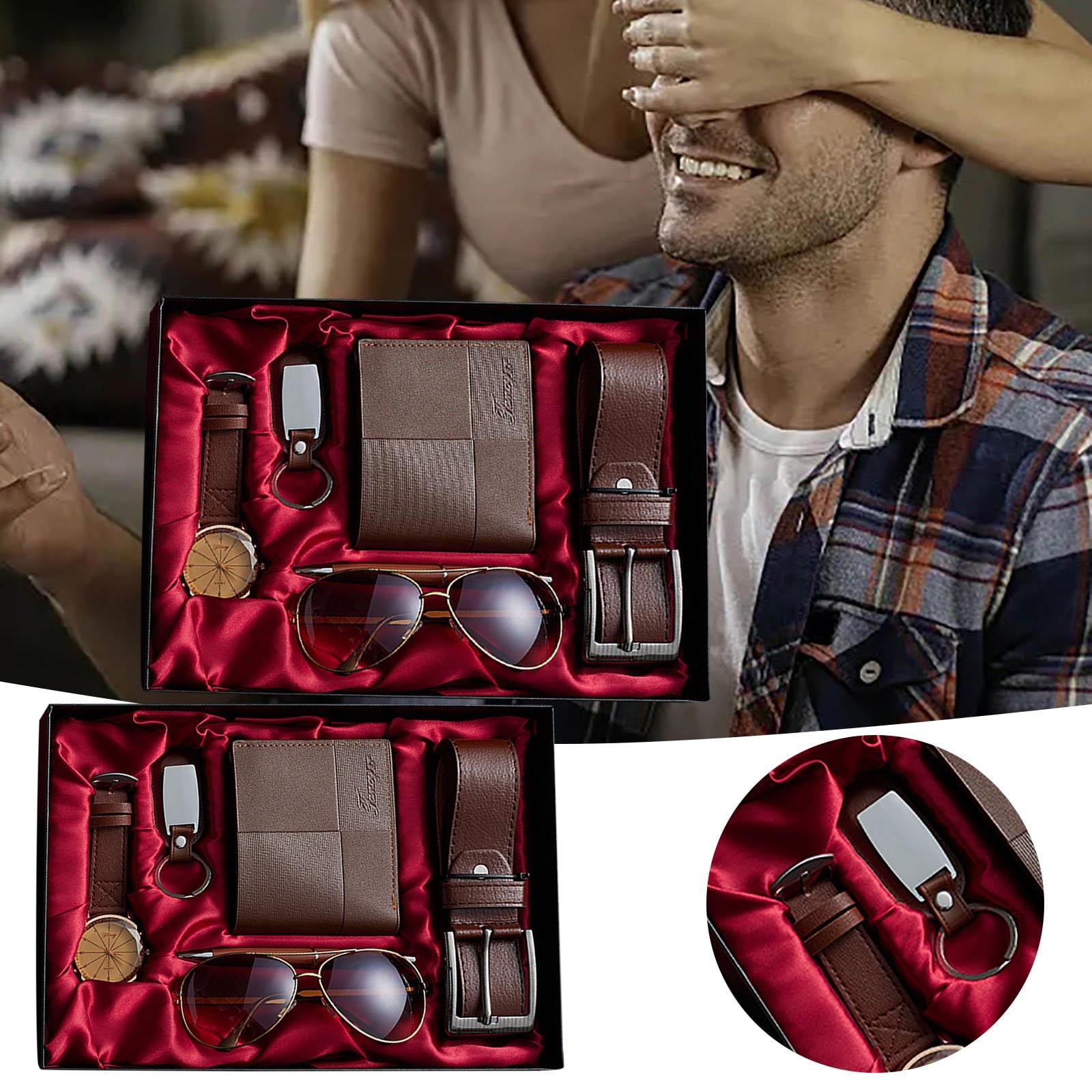 Men Gift Set Belt Watch Wallet Belt Set Gift Box Unique Birthday Gifts Box for Father Husband Son Boyfriend Friend, Gift Baskets for Men Male