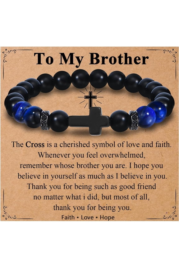 Men Gifts Cross Bracelet Gifts Birthday, Christmas, baptism Anniversary Christian Stone Bracelets For Son, Grandson, Brother, Husband