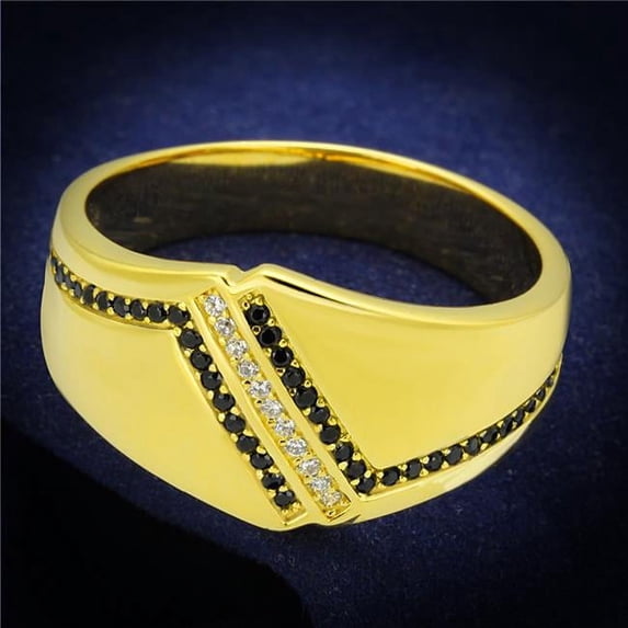 Men Gold 925 Sterling Silver Ring with AAA Grade CZ in Black Diamond - Size 12