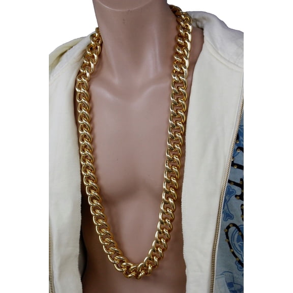 Men Gold Long Heavy Metal Thick Strong Chain Chunky Link Funky Jewelry Necklace