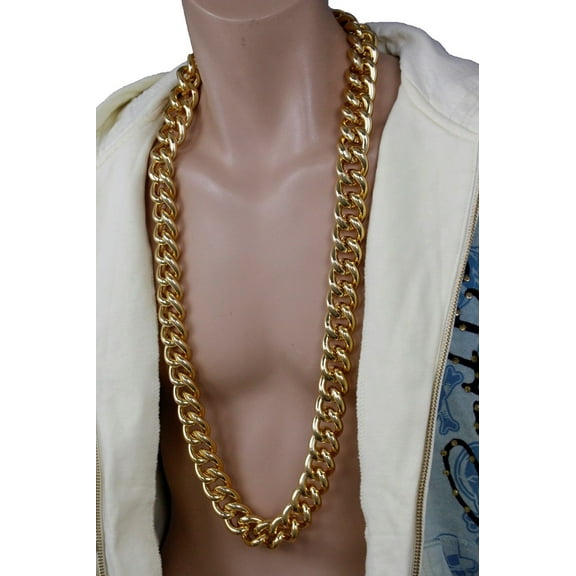 Men Gold Metal Chain Thick Links Extra Long Necklace Halloween Gangster Hip Hop