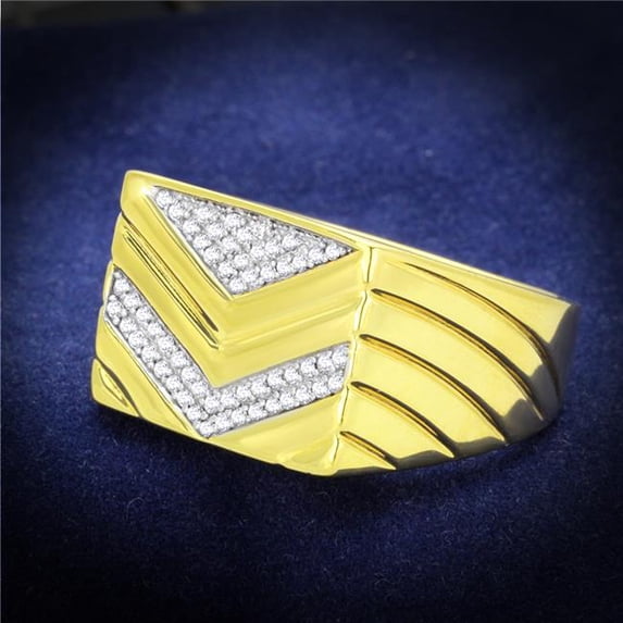 Men Gold & Rhodium 925 Sterling Silver Ring with AAA Grade CZ in Clear - Size 11