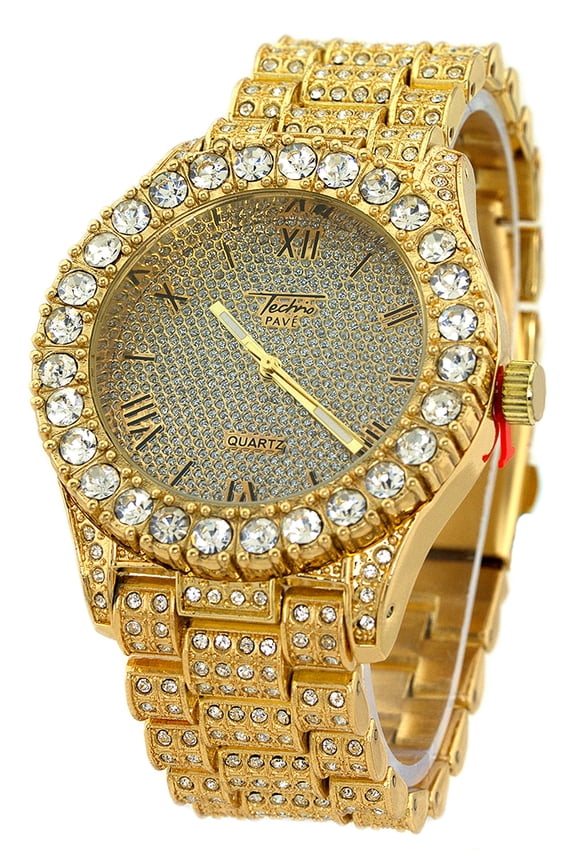 Men' Gold Tone Ice Out CZ Clubbing Watch 44mm 13mm
