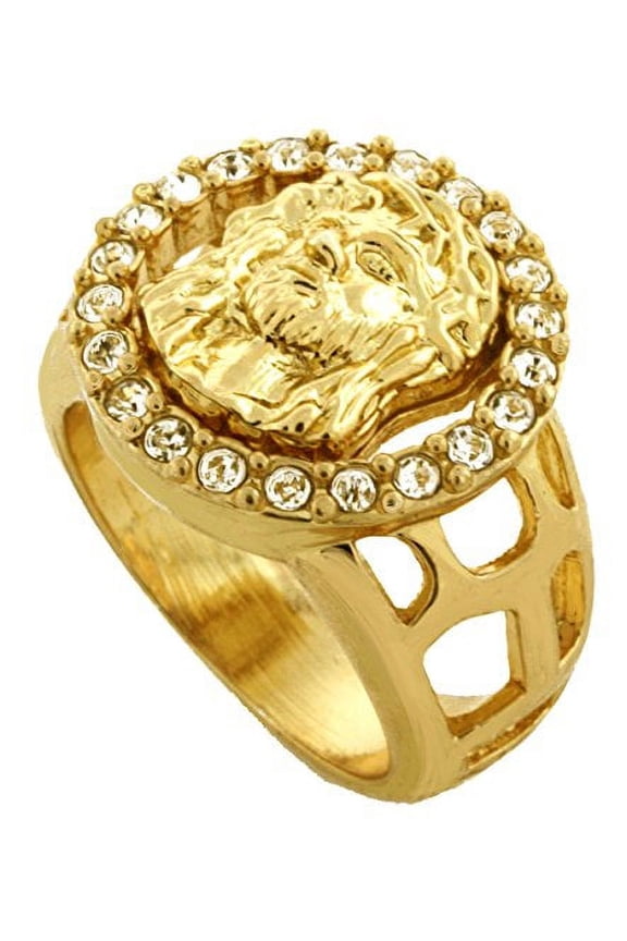 Men Gold Tone Men's Hip Hop Jesus Face Ring (9)