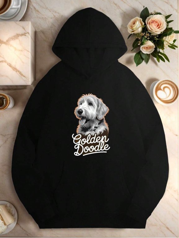 Men Goldendoodle Golden Doodle Dog Portrait Hooded Sweatshirt Relaxed Fit Hoodie With Golden Retriever Poodle Design Machine Washable Casual Pullover For Labradoodle Owners Long Sleeve Loose Fit With