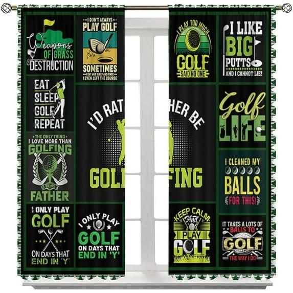 Men Golf Decor Curtain Golf Ball Sports Theme for Kids Boys Adult Decor Green Patchwork for Home Kitchen Restaurant Decoration Window Curtain 2Panel 42" W X 63" L