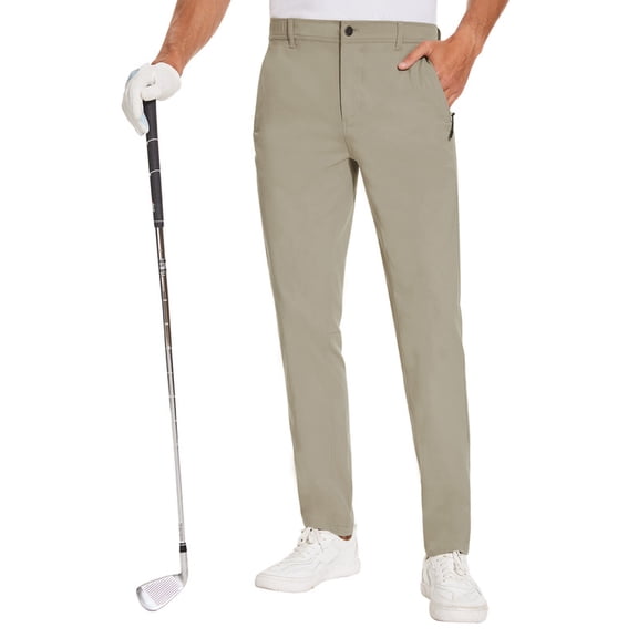 Men Golf Pants Stretch Slim fit Hiking Pants Lightweight Dress Casual Tapered Zipper Pockets