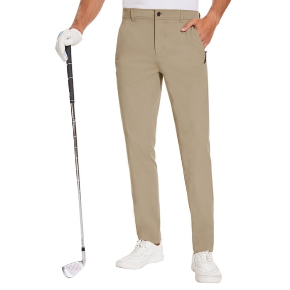 Men Golf Pants Stretch Slim fit Hiking Pants Lightweight Dress Casual Tapered Zipper Pockets