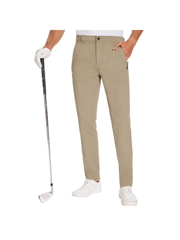 Men’s Tapered Golf Pants, Lightweight Stretch Dress Pants for Work, Travel & Golf, Secure Zipper Pockets, Modern Fit