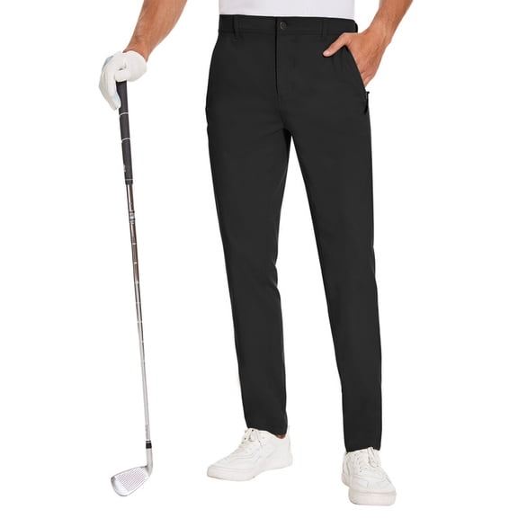 Men Golf Pants Stretch Slim fit Hiking Pants Lightweight Dress Casual Tapered Zipper Pockets