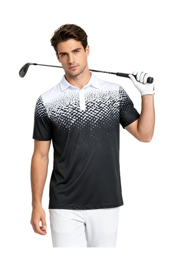 Men Golf Polo Shirts Short Sleeve Button Down Gradient Tropical 3D Print Dry Fit Moisture Wicking Athletic Performance Shirt