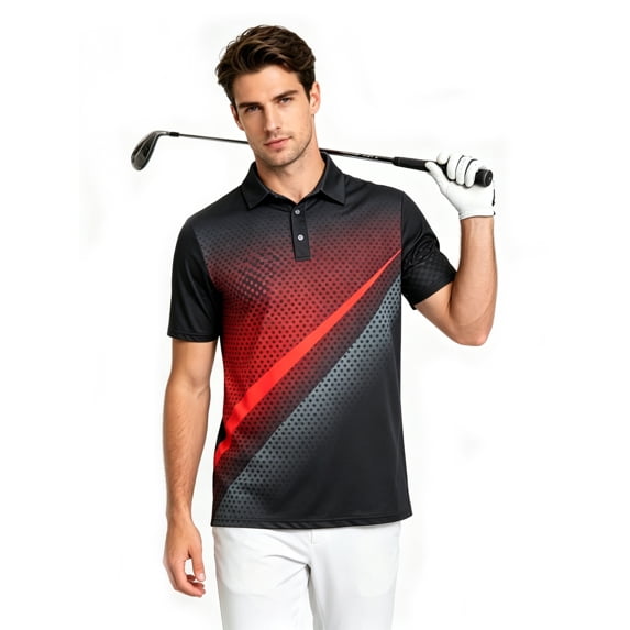 Aideaone Men Golf Polo Shirts Short Sleeve Button Down Gradient Tropical 3D Print Dry Fit Moisture Wicking Athletic Performance Shirt