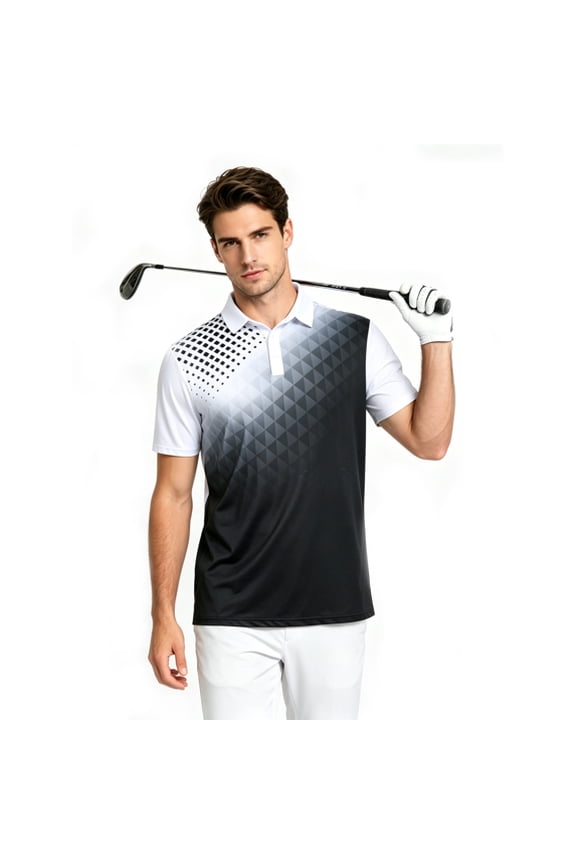 Men Golf Polo Shirts Short Sleeve Button Down Gradient Tropical 3D Print Dry Fit Moisture Wicking Athletic Performance Shirt