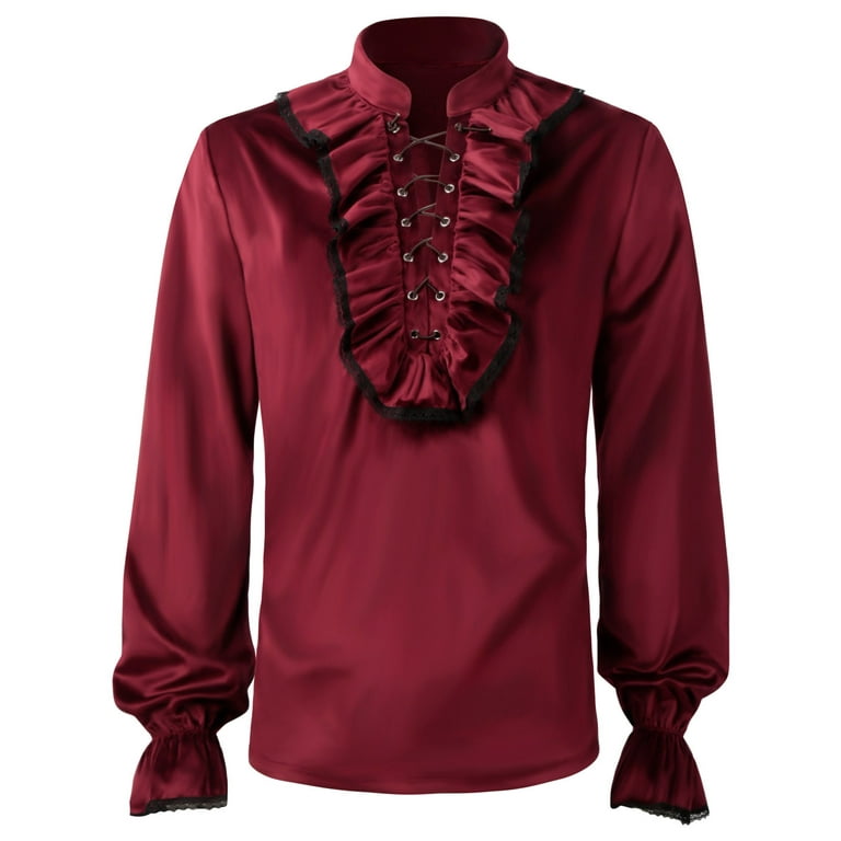 Mens Fashion Style Medieval Wrinkle Gentleman Shirt Gothic Ruffled