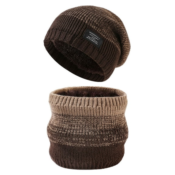 Men Gradient Color Knit Beanie Set - Plush Thick Hat And Neck Warmer Combo, Winter Warm Stocking Stuffers, For Snow Outdoor Motorcycle Riding Christmas Gifts for Teens