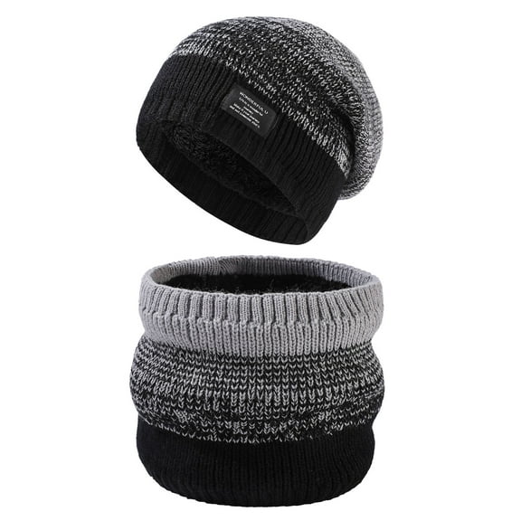 Men Gradient Color Knit Beanie Set - Plush Thick Hat And Neck Warmer Combo, Winter Warm Stocking Stuffers, For Snow Outdoor Motorcycle Riding Christmas Gifts for Teens