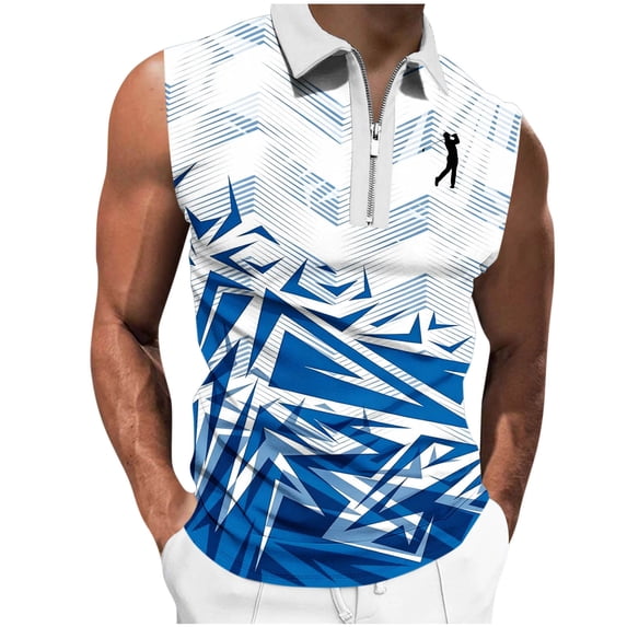 Men Gradient Polo Shirt Slim Fit Sleeveless Golf Shirt Performance Casual T-Shirts Blue L