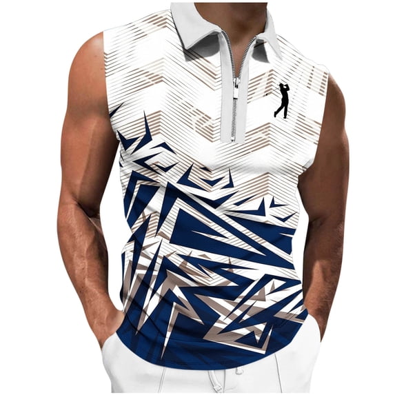 Men Gradient Polo Shirt Slim Fit Sleeveless Golf Shirt Performance Casual T-Shirts Navy XXL