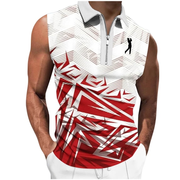 Men Gradient Polo Shirt Slim Fit Sleeveless Golf Shirt Performance Casual T-Shirts Red L