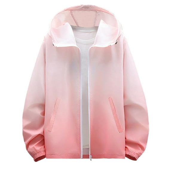 Men Gradient Zip Up Jackets Sun Protection Long Sleeve Shirt Color Block Drawstring Outwear
