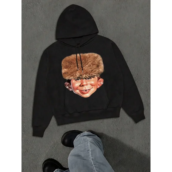 Men Graphic Long Sleeve Cotton Pullover Hoodies, Y2K Streetwear, Grunge Goth Jesus Style, Halloween And Christmas Gift For Couples,