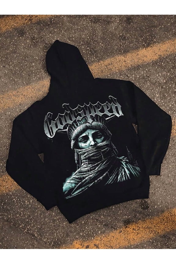 Men Graphic Long Sleeve Cotton Pullover Hoodies, Y2K Streetwear, Grunge Goth Jesus Style, Halloween And Christmas Gift For Couples,