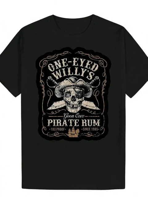 Men Graphic One Eyed Willy Pirate Rum T-Shirt BLACK Unisex S-5XL Hot Trending Shirt, Vintage Birthday Gift