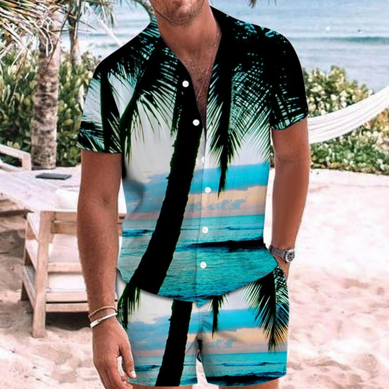 Men's Silk T Shirt Hawaiian Shirts Short Silk Beach Shirt Black / M