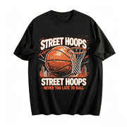 Mens Graphic T-Shirts 100% Cotton Street Hoops T-Shirt- Vintage Urban Basketball Graphic Tee - Retro City Short Sleeve,Black,2XL