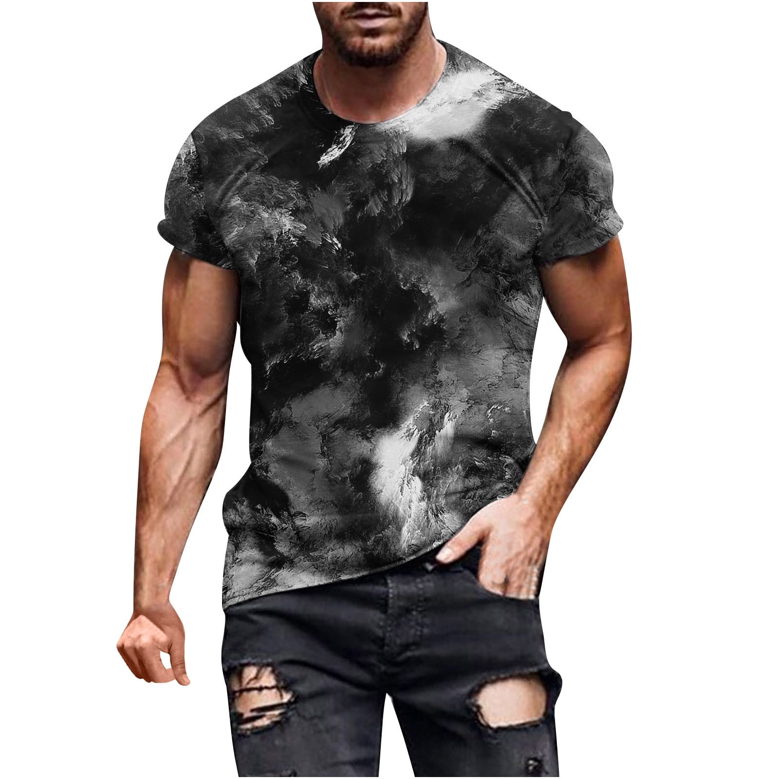 Men Graphic Y2K T-Shirt Short Sleeve Tops Summer Slim Fit Muscle Shirts Big  and Tall Pullover Hip Hop Streetwear