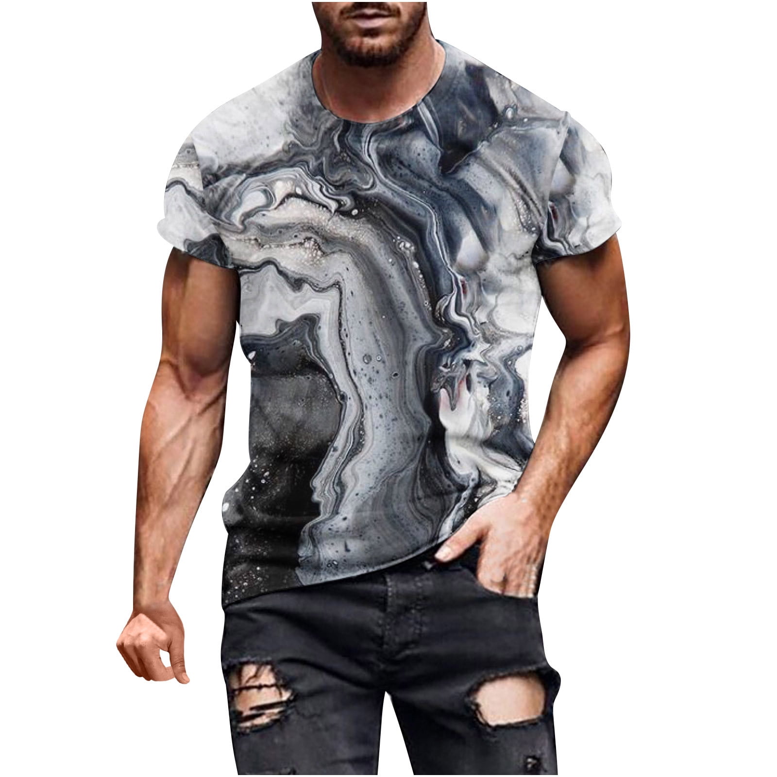 Men Graphic Y2K T-Shirt Short Sleeve Tops Summer Slim Fit Muscle Shirts Big  and Tall Pullover Hip Hop Streetwear