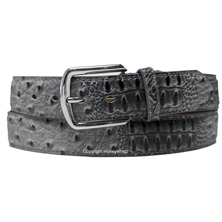 Men Gray Black Faux Crocodile Alligator Skin Leather Belt  display picture 2