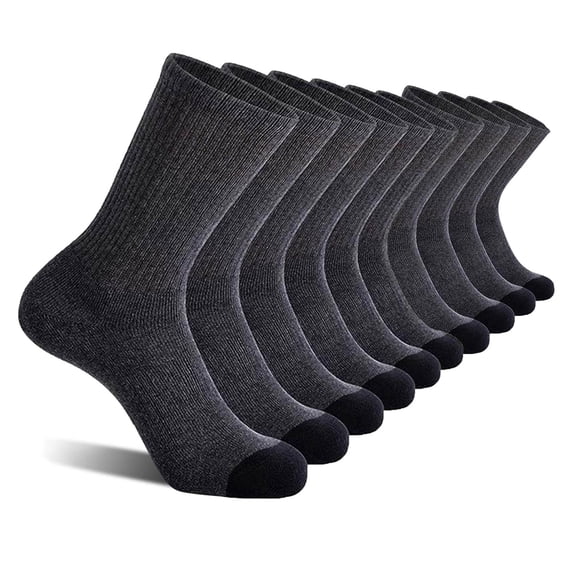 Men Gray Cotton Ribbed Mid Calf Crew Socks, Reinforced Toe Daily Casual 5 Pairs Socks Size S