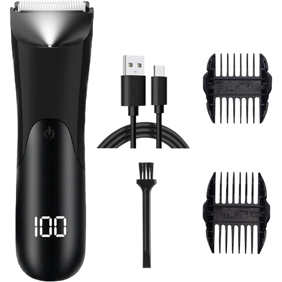 Men Grooming Trimmer, Beard and Body Shaver, Portable Electric Body Hair Trimmer with LED Light, Digital LCD Display for Face, Beard, Nose, Ears, Legs, Arms, Pubic Hair, and Head Styling