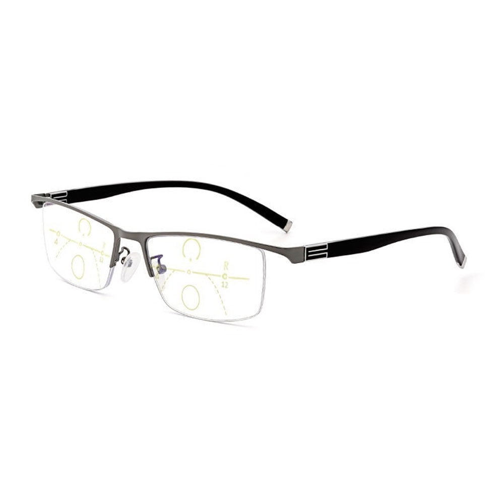Men Gunmetal Half Rimless PROGRESSIVE Reading Glasses Multi-focal Business Flexible TR Lightweight Classic Readers +4.00