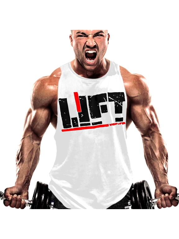 Men Gym Clothing Sports Sleeveless Fitness Bodybuilding Stringer Tank Muscle Top (White, XX-Large)