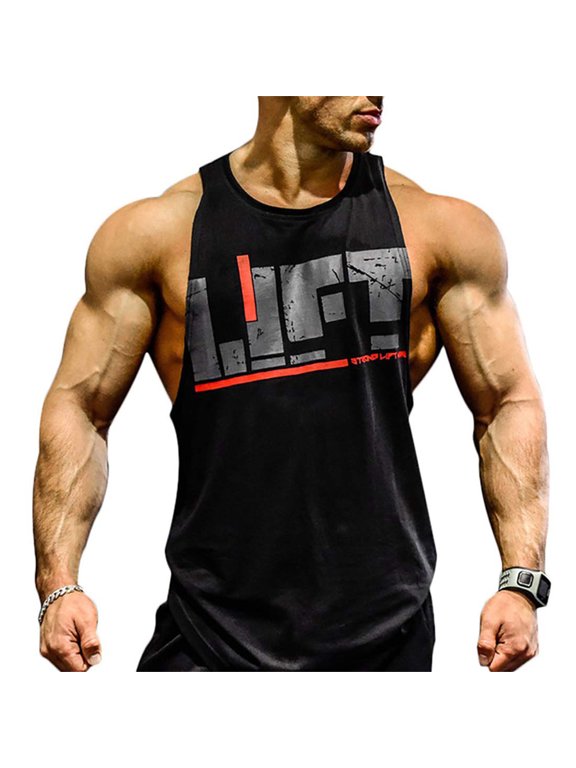 Men Gym Singlet Tank Top shirt Stringer Bodybuilding Muscle Fitness Vest (Black, Large)