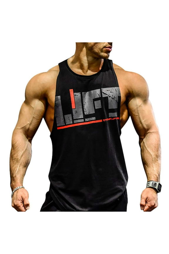 Men Gym Singlet Tank Top shirt Stringer Bodybuilding Muscle Fitness Vest (Black, Large)