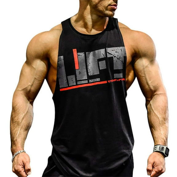 Men Gym Singlet Tank Top shirt Stringer Bodybuilding Muscle Fitness Vest (Black, Medium)