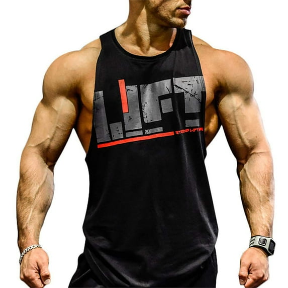 Men Gym Singlet Tank Top shirt Stringer Bodybuilding Muscle Fitness Vest (Black, X-Large)