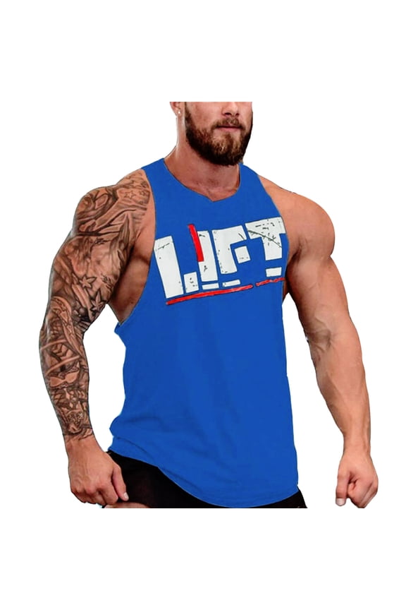 Men Gym Singlet Tank Top shirt Stringer Bodybuilding Muscle Fitness Vest (Blue, XX-Large)