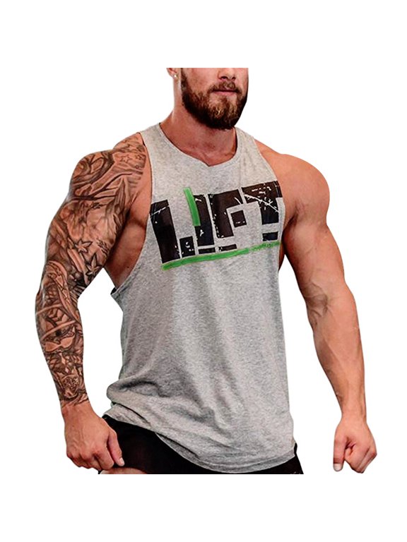 Men Gym Singlet Tank Top shirt Stringer Bodybuilding Muscle Fitness Vest (Gray, Medium)