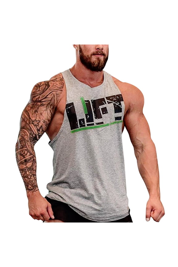 Men Gym Singlet Tank Top shirt Stringer Bodybuilding Muscle Fitness Vest (Gray, XX-Large)