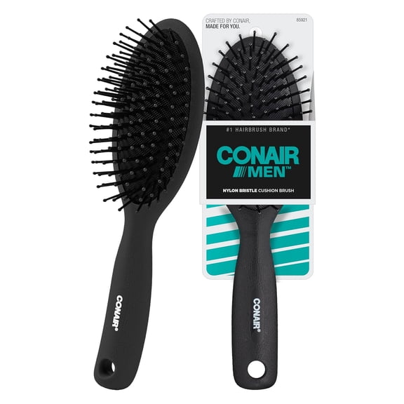 Men Hair Brush, Mens Detangler Brush for Everyday Brushing and All Hair Types, Flexible Cushion Base with Ball-Tipped Bristles Wont Snag or Pull, Black