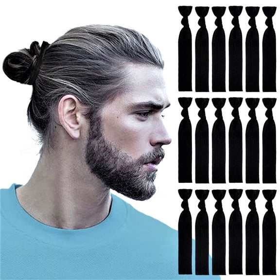 Men Hair Tie For Man Bun, Hair Bands Ties For Mens Long Hair Elastic Fabric Ties Knotted Black Ribbons Knot Ponytail Holders (Black-100pcs)