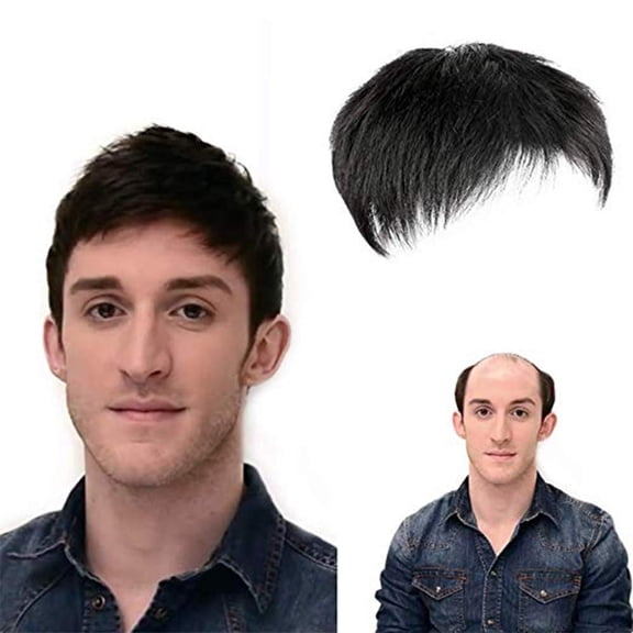 Men Hair Tropper, Natural Black Short Men Topper Wig Real Human Hair Toupee Clip for Male Guy Daily Wear