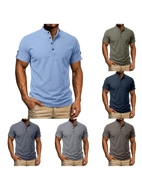 Men Half Button Short Sleeved Breathable Pullover Shirt Casual Top Pocket T Shirts for Men Men's Medium Shirts Mens Pocket T Shirts Multiple Pack Slim Fit T Shirts for Men Big and Tall for