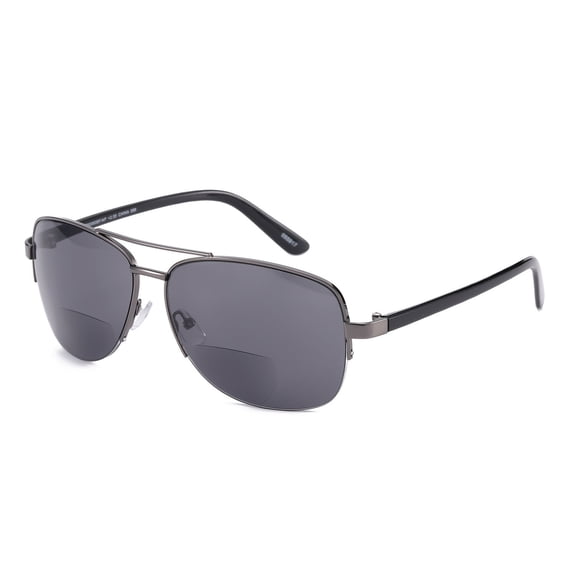 Men Half Rimless Bifocal Reading Glasses 2.50 Classic Gunmetal Metal Readers Tinted Gray Sunglasses 2.50 Strength